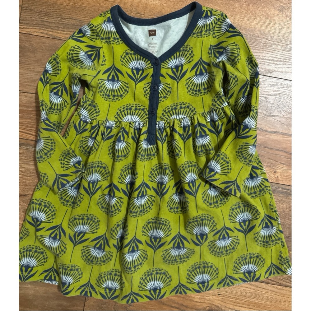 Tea Collection Size 3 Scotland Thistle Green Mini Cotton Dress LNC